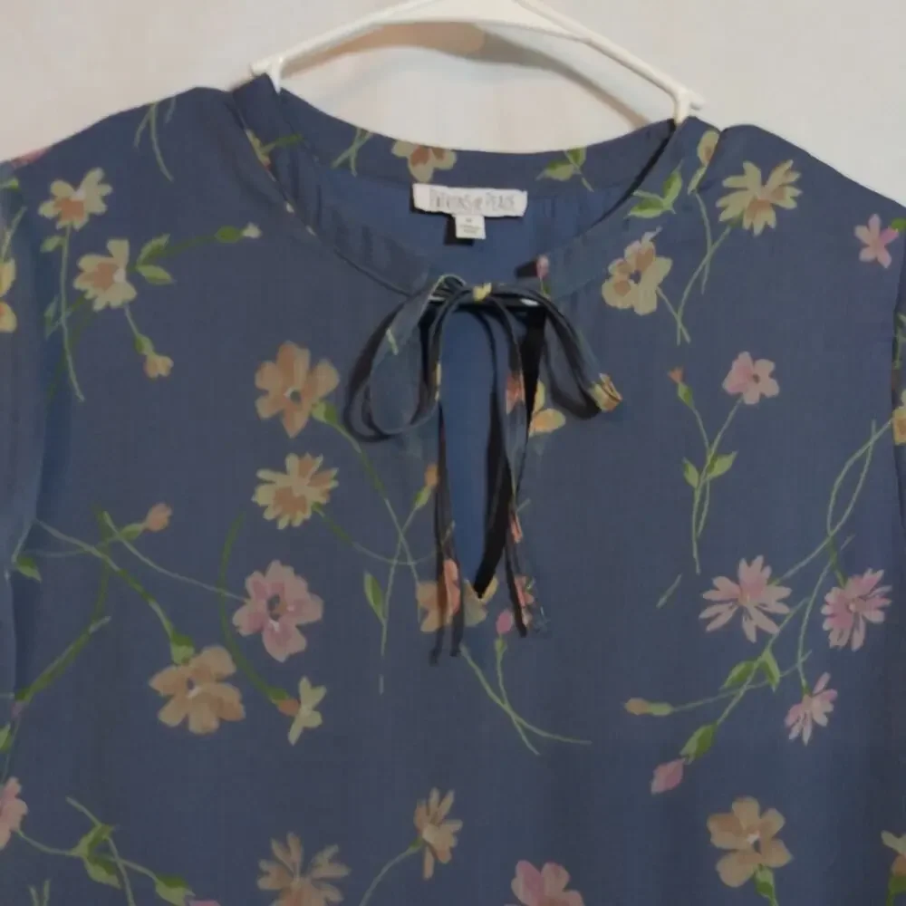 Patrons of Peace Blue Floral Bishop Sleeve Midi Semi Sheer Size M